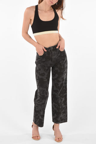 5 Pocket Floral Printed Wide Leg Denims