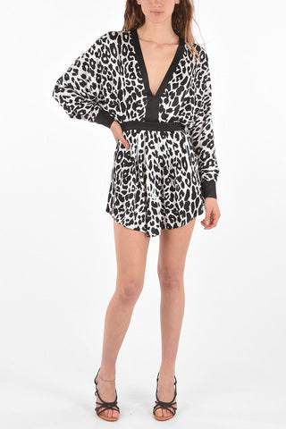 V Neck Animal Patterned Silk Dress