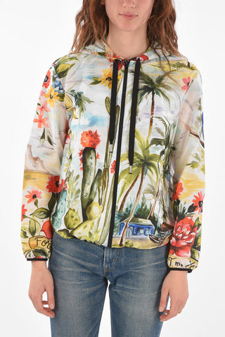 Watercolor Motif Hooded Windbreaker