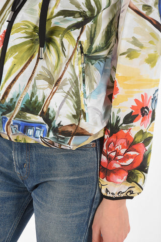 Watercolor Motif Hooded Windbreaker