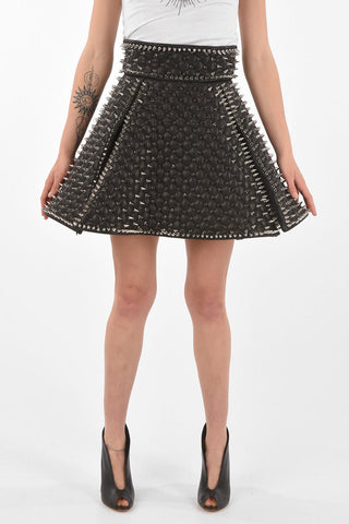 All-Over Studded Quilted Leather Skirt