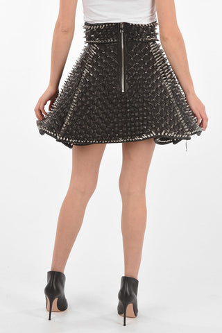 All-Over Studded Quilted Leather Skirt
