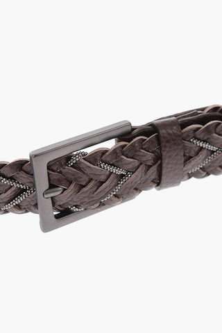 30mm braided leather belt with chain detail
