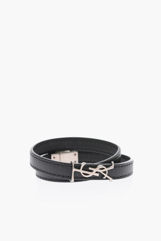 leather bracelet with metal logo