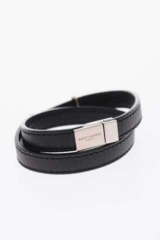 leather bracelet with metal logo