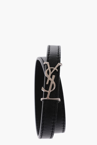 leather bracelet with metal logo