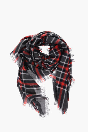 checked wool anche silk scarf with fringed