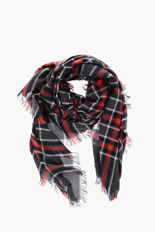 checked wool anche silk scarf with fringed