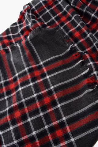 checked wool anche silk scarf with fringed