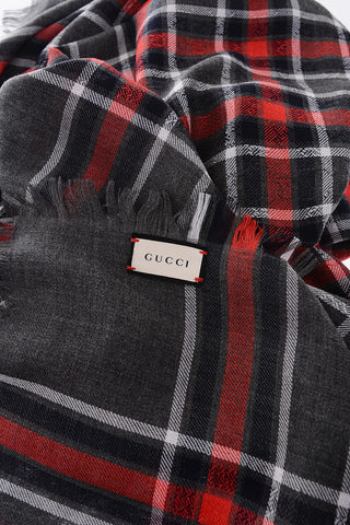 checked wool anche silk scarf with fringed