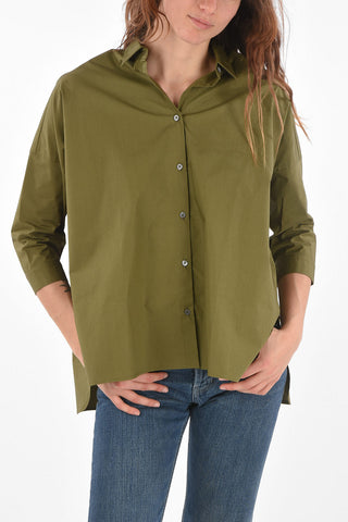 Oversized Cropped Shirt with 3/4 Sleeves