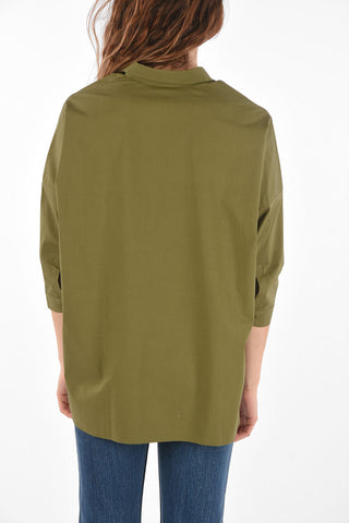 Oversized Cropped Shirt with 3/4 Sleeves