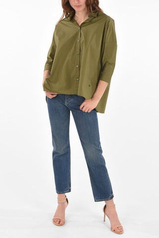 Oversized Cropped Shirt with 3/4 Sleeves
