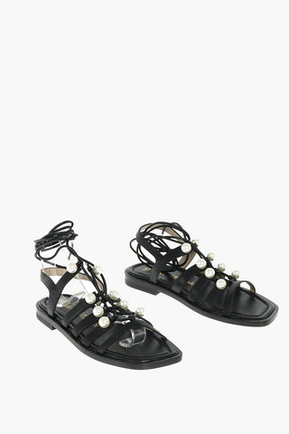 Leather GOLDIE Gladiator Sandals embellished with beads