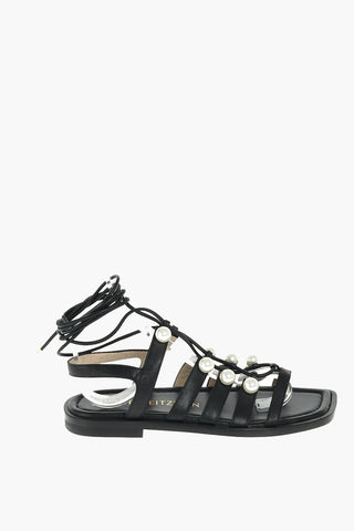 Leather GOLDIE Gladiator Sandals embellished with beads