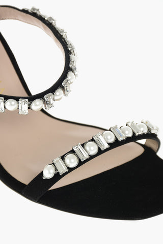 10,5cm Suede Leather ALEENA SHINE Sabot with Jewel Details
