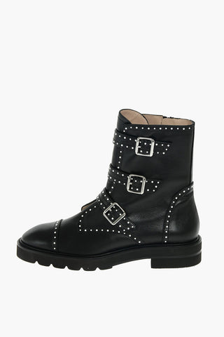 Leather JESSE LIFT Combat Boots with Buckles 4 cm