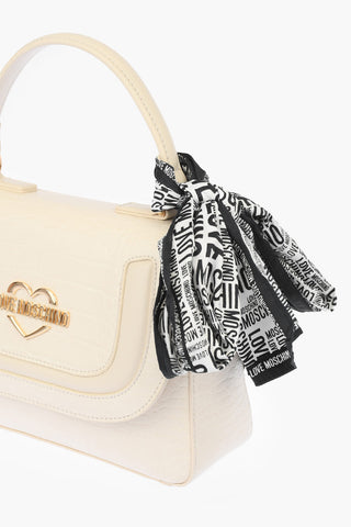 LOVE  crocodile effect faux leather Top Handle Bag with Neckerchief