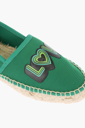 LOVE Espadrilles aus Mesh mit Logodruck und Raffiasohle