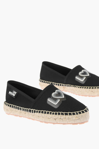 LOVE Mesh Espadrilles with Logo Print and Raffia Sole