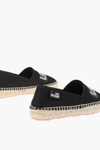 LOVE Mesh Espadrilles with Logo Print and Raffia Sole