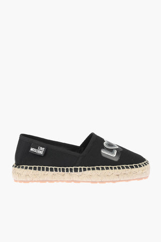 LOVE Mesh Espadrilles with Logo Print and Raffia Sole