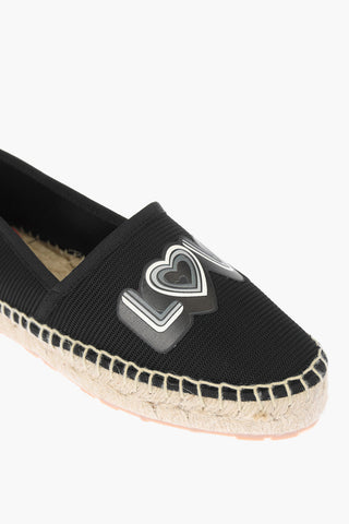LOVE Mesh Espadrilles with Logo Print and Raffia Sole