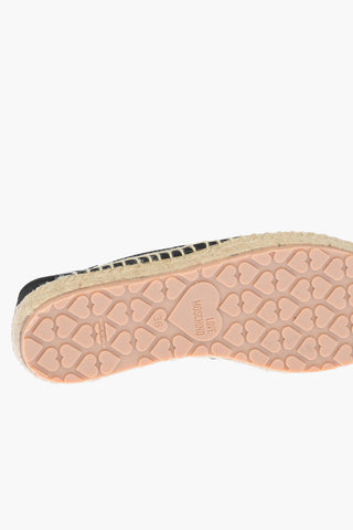 LOVE Mesh Espadrilles with Logo Print and Raffia Sole