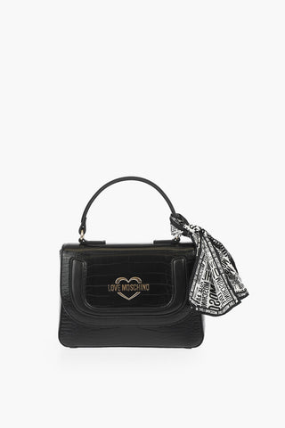 LOVE  crocodile effect faux leather Top Handle Bag with Neckerchief