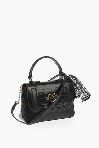 LOVE  crocodile effect faux leather Top Handle Bag with Neckerchief