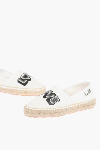 LOVE Mesh Espadrilles with Logo Print and Raffia Sole