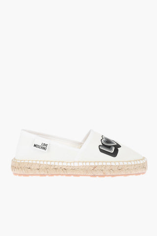 LOVE Mesh Espadrilles with Logo Print and Raffia Sole