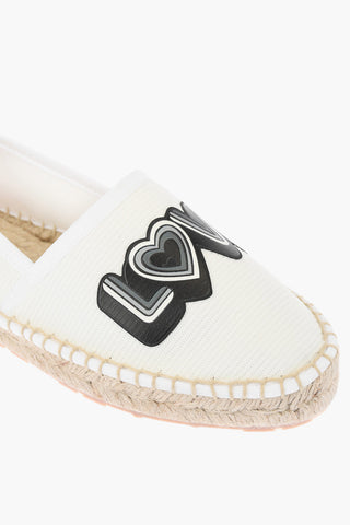 LOVE Mesh Espadrilles with Logo Print and Raffia Sole