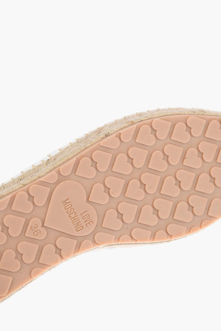 LOVE Mesh Espadrilles with Logo Print and Raffia Sole