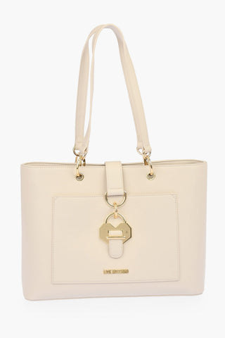 LOVE solid color faux leather tote bag with golden details