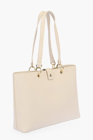 LOVE solid color faux leather tote bag with golden details