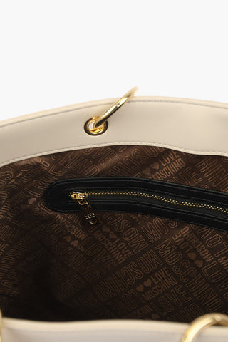 LOVE solid color faux leather tote bag with golden details