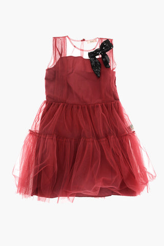 vestito in tulle con fiocco in paillettes