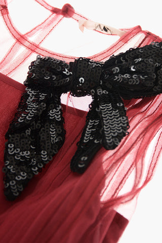 vestito in tulle con fiocco in paillettes
