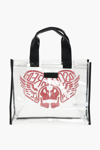 sheer pvc tote bag with print