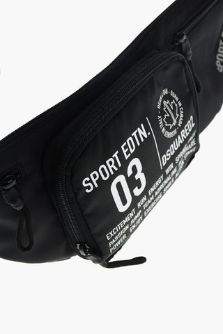 multi pocket bum bag with print