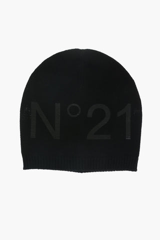 wool blend beanie with printed logo