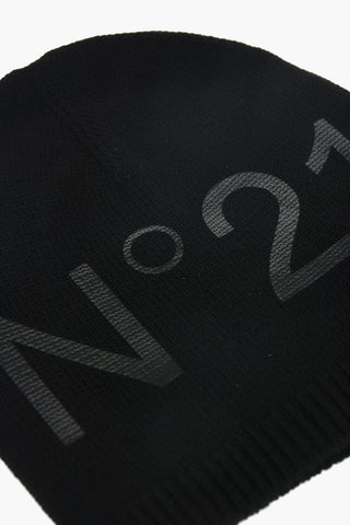 wool blend beanie with printed logo