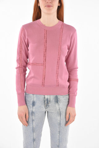 Maglia Girocollo in Misto Seta con Inserti in Pizzo
