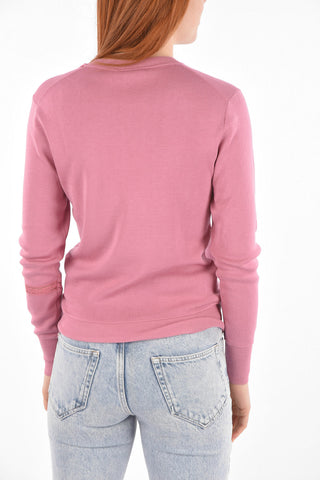 Maglia Girocollo in Misto Seta con Inserti in Pizzo