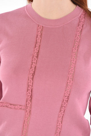 Maglia Girocollo in Misto Seta con Inserti in Pizzo