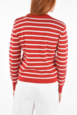 Crew Neck LOVE YOU Striped Sweater with Buttons