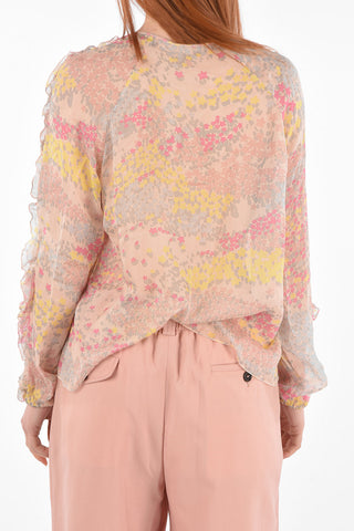 Tie Neck Ruffle Detail Silk Blouse