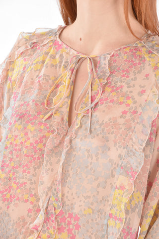 Tie Neck Ruffle Detail Silk Blouse