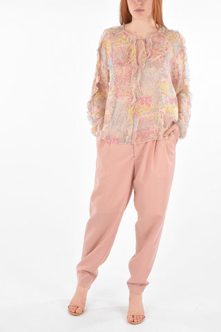 Tie Neck Ruffle Detail Silk Blouse